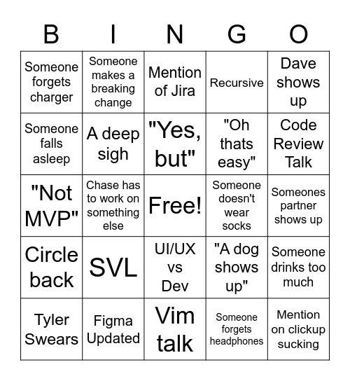 Hackathon Bingo Card