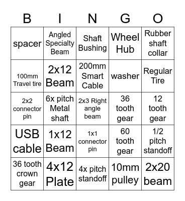 VEX IQ Parts Bingo Card