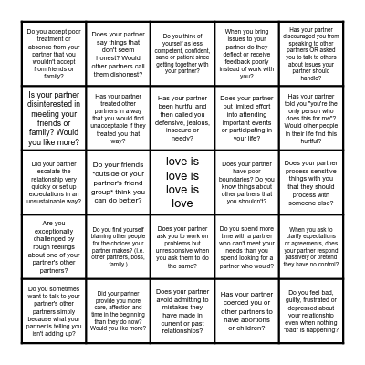 Can You Do Better/Bad Polyamory Bingo Card