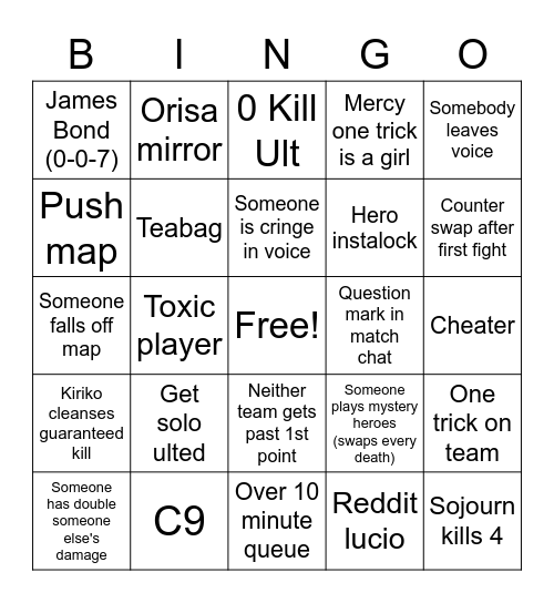 Overwatch Competitive Bingo Card Bingo Card