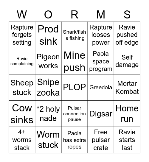Worming bingo Card