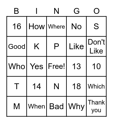 Basic ASL Signs Bingo Card
