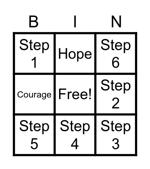12 Step Bingo Card