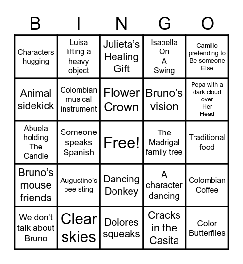 Encanto Bingo Card