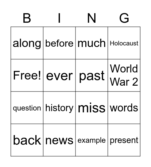 High Frequency Words: Unit 4 Bingo Card