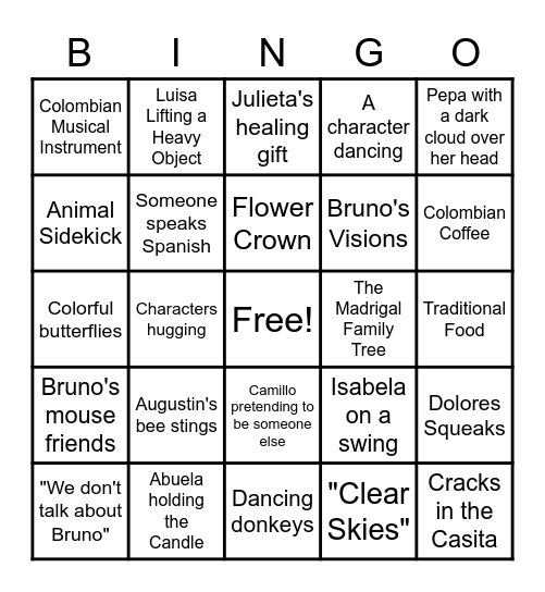 Encanto Bingo Night Bingo Card