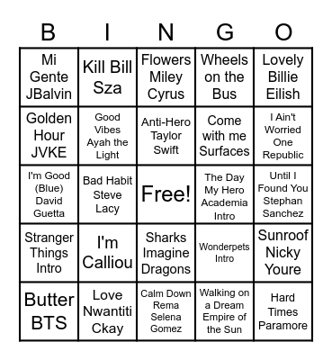 Musical Bingo Card