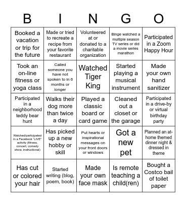 Pandemic BINGO Card