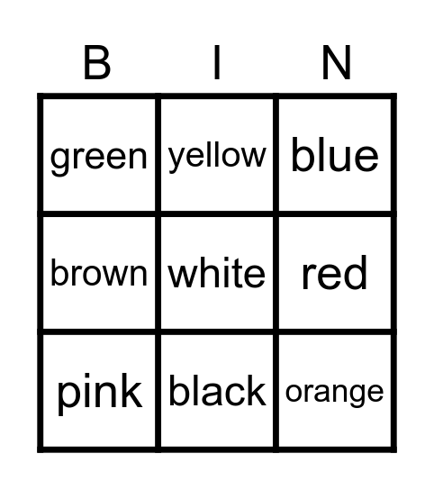colors Bingo Card