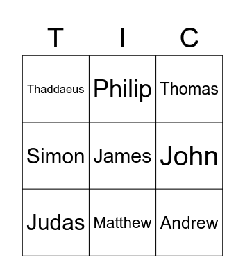 Twelve Disciples Bingo Card