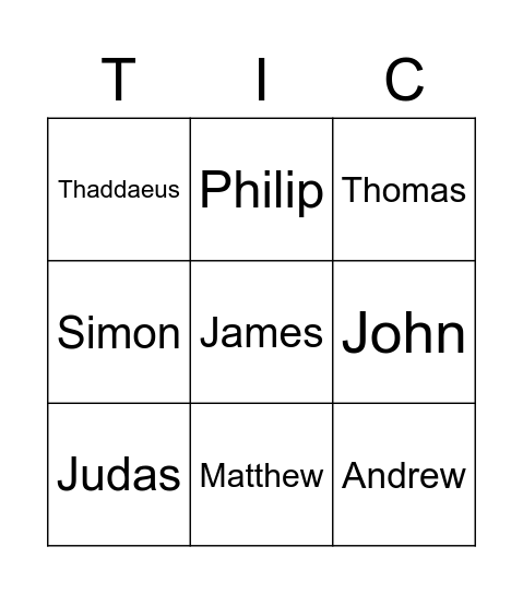 Twelve Disciples Bingo Card
