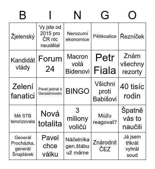 Debata Bingo Card