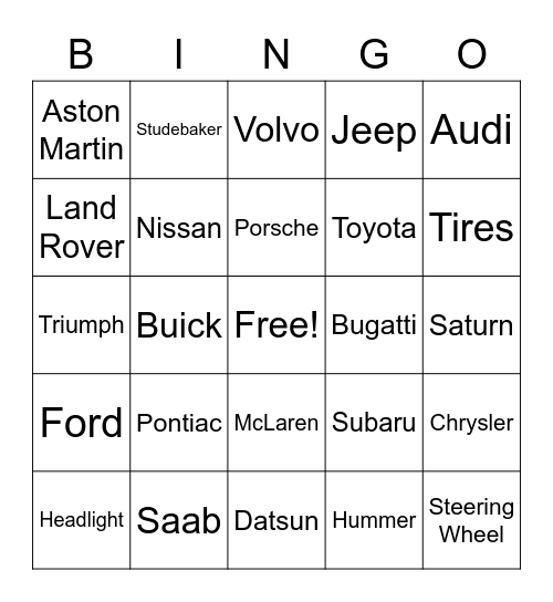 Car Bingo Card