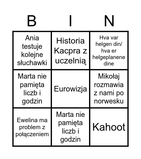 Bingo - Norweski z Kacprem Bingo Card