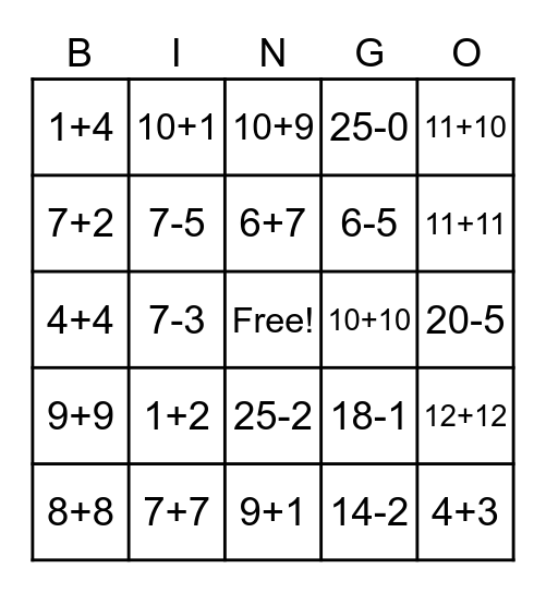 2nd Grade Math Bingo Card