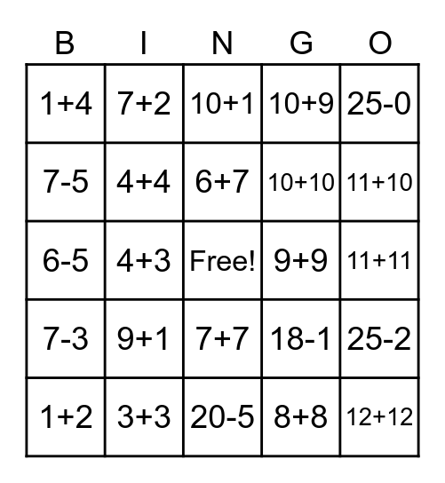 2nd Grade Math Bingo Card