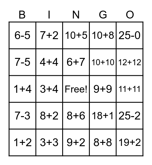 2nd Grade Math Bingo Card