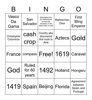 Explorers Bingo Card