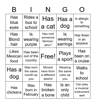 Icebreaker Bingo Card