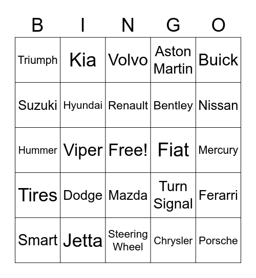 Car Bingo Card