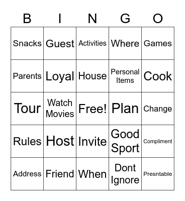 Get-Togethers Bingo Card