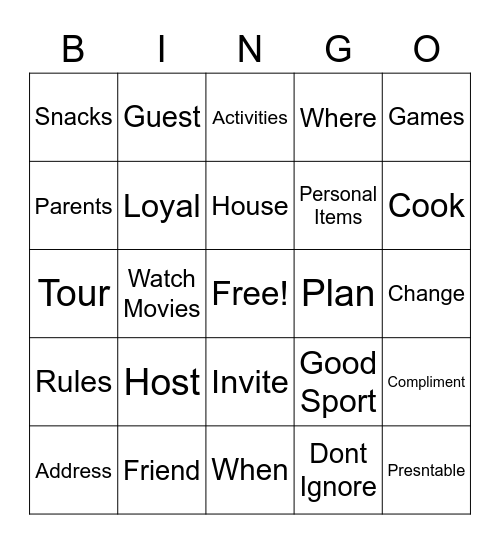 Get-Togethers Bingo Card