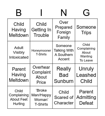 Disney World Tourist Bingo Card
