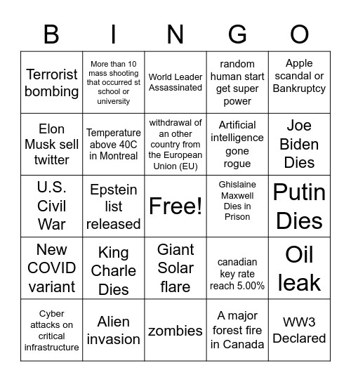 Untitled Bingo Card