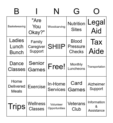 Stanly County Senior Services Bingo Card