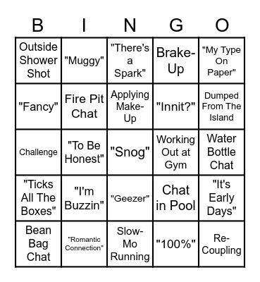 Love Island Bingo Card