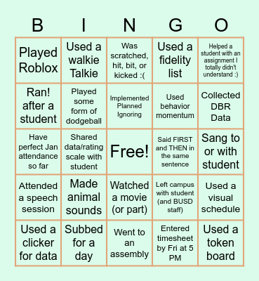 SPG School R/BT BINGO! Bingo Card