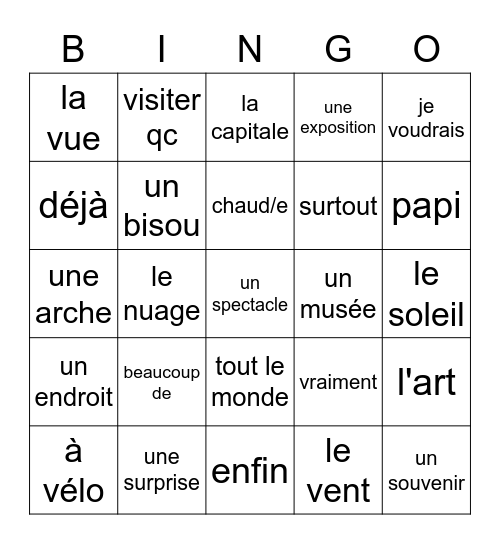 Unité 7 (Déc 1 bleue) Bingo Card