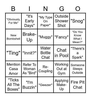 Love Island Bingo Card