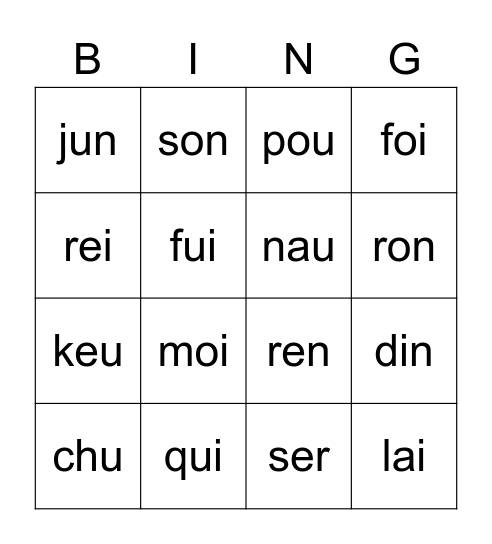 Syllabes et boîtes de sons Bingo Card