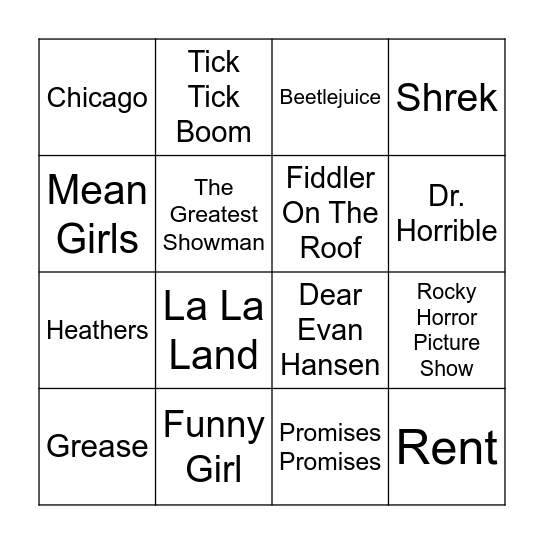 A Musical! Bingo Card