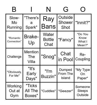 Love Island Bingo Card