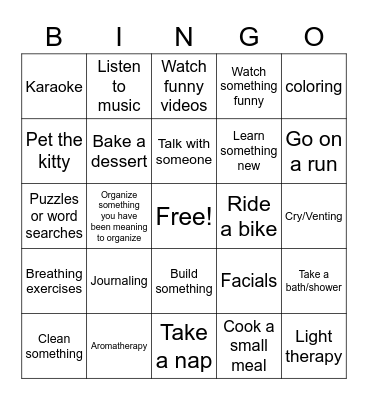 Coping Skills Bingo Card