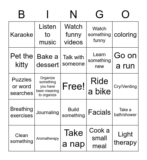 Coping Skills Bingo Card