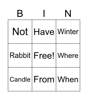 Words of the week Bingo Card