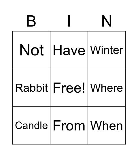 Words of the week Bingo Card