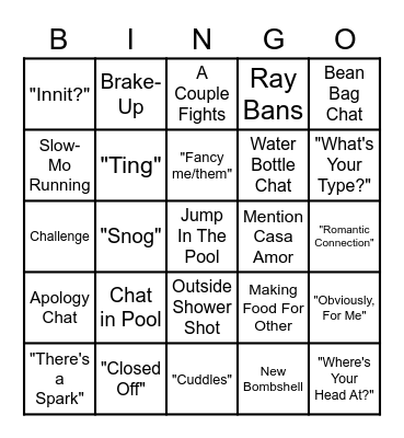 Love Island Bingo Card