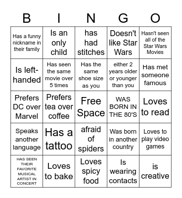 Find somone who... Bingo Card