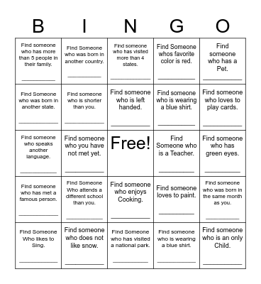 Find Someone Who Bingo Card