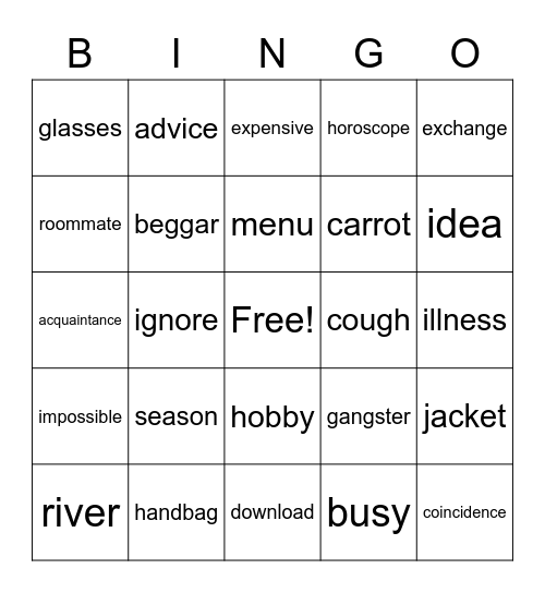 ESL Bingo Card