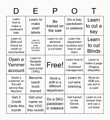 HOME DEPOT Bingo Card