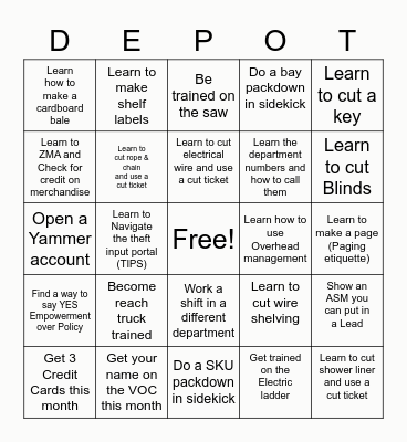 HOME DEPOT Bingo Card