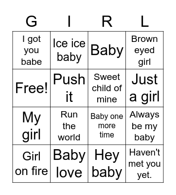 Baby shower songs Bingo Card