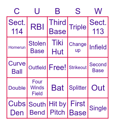 Cubs Friends 2023 Bingo Card