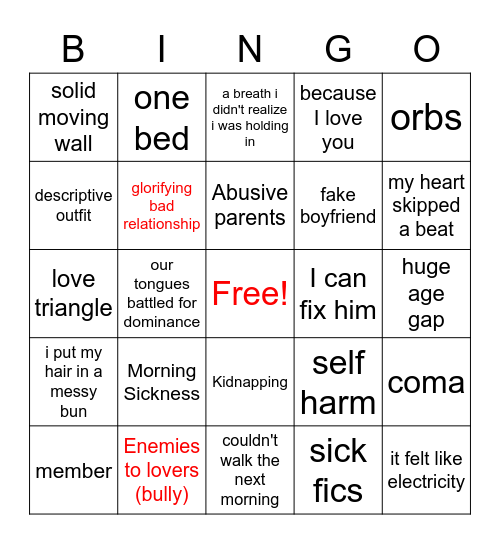 Wattpad Cliches Bingo Card