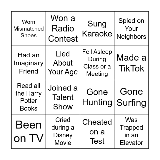 Have You Ever Bingo Card